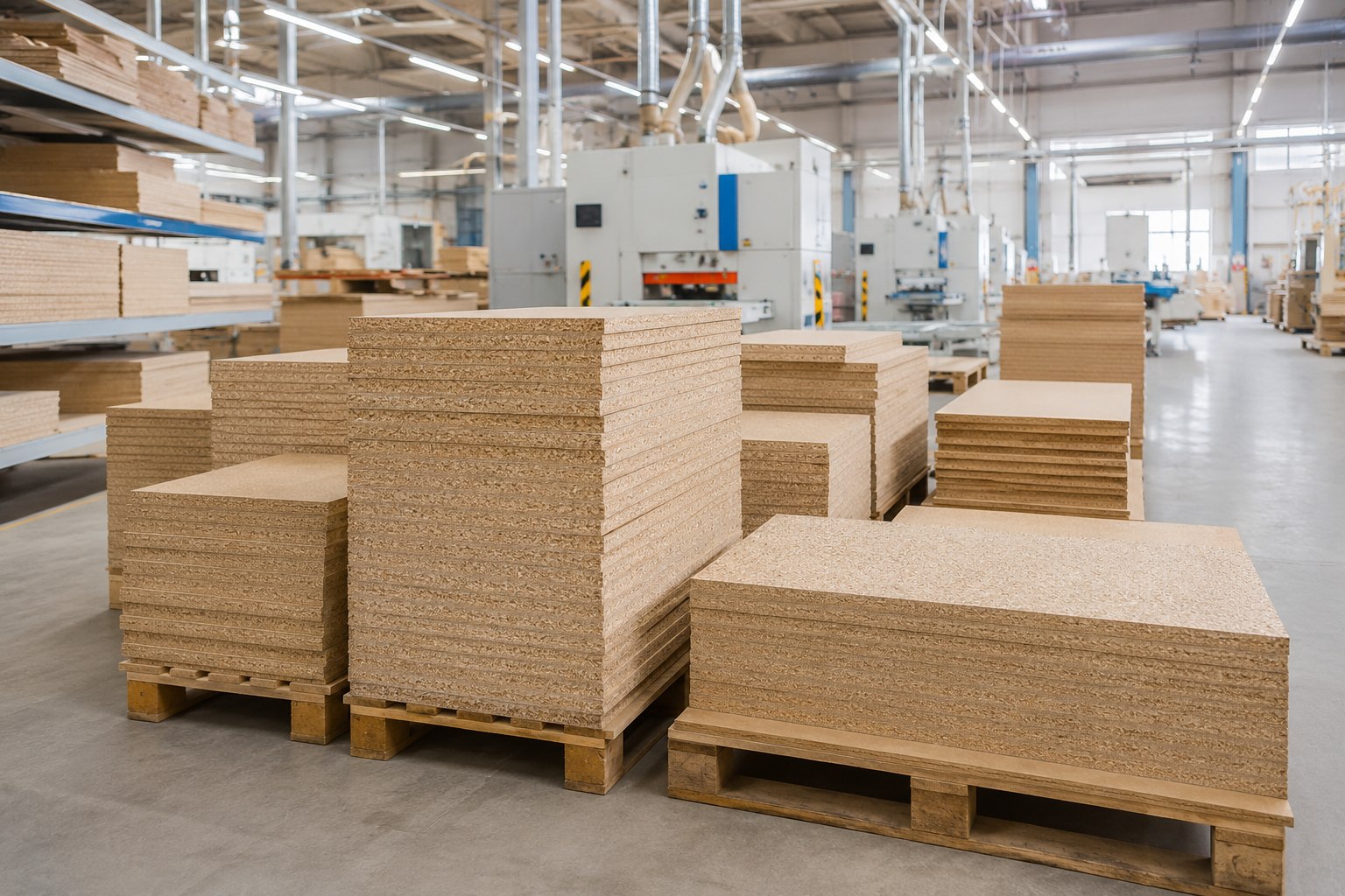 Tableros aglomerados en planta industrial
